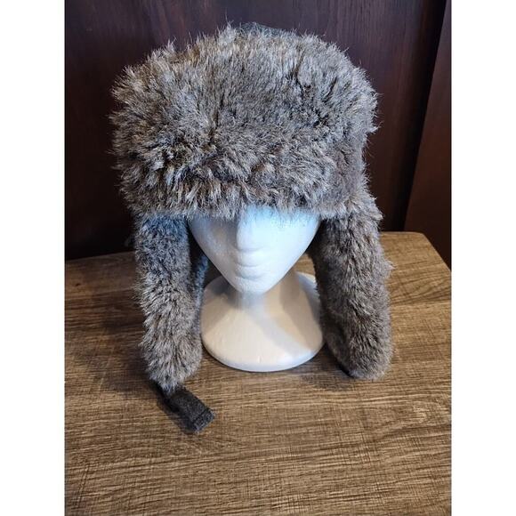 LIDS Wool Trapper Hat Gray Ear Flaps Faux Fur Lined One Size Chin Strap Adult - Picture 2 of 4